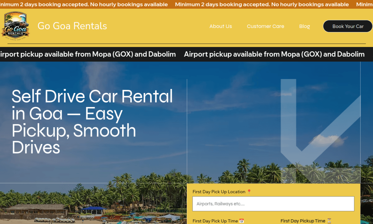Go Goa Rentals website screenshot
